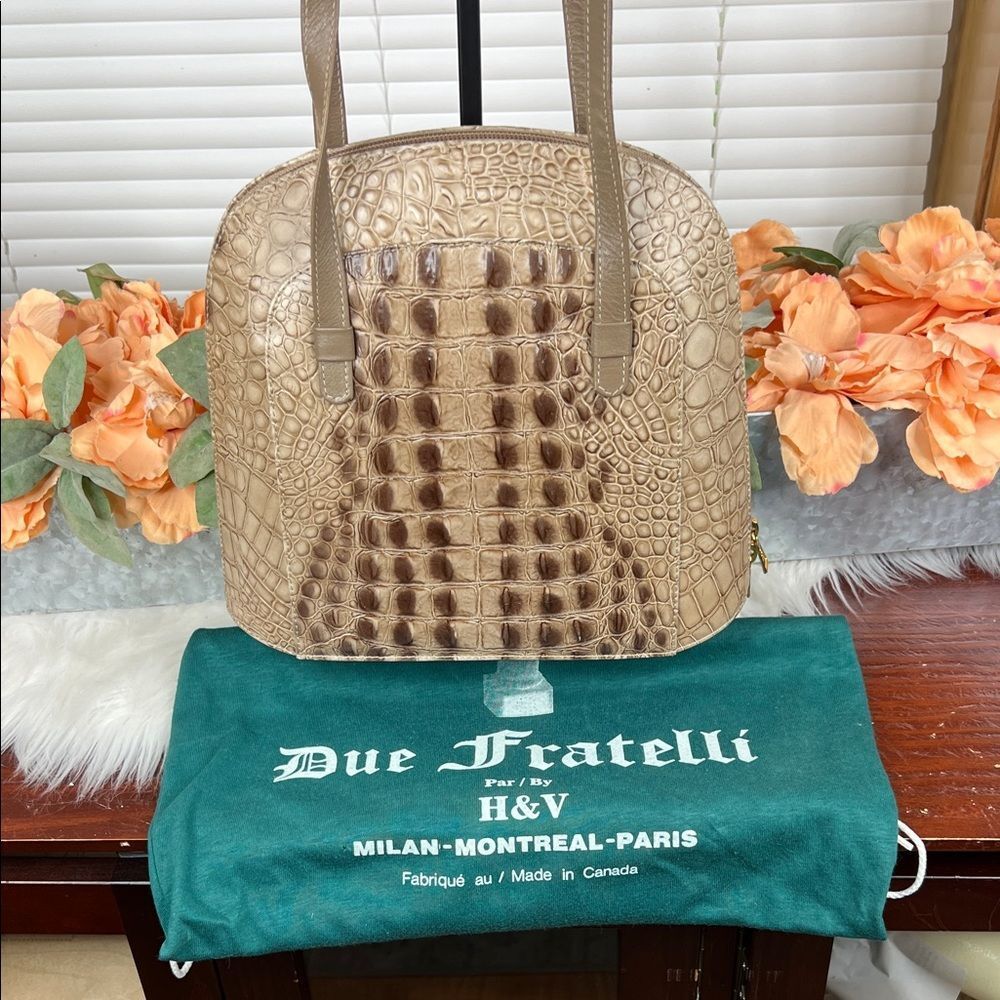 Due Fratelli Croc Embossed Leather Shoulder Bag